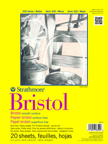 Strathmore Bristol Paper Pad, 300 Series, Tape-Bound, 20 Sheets, Smooth
