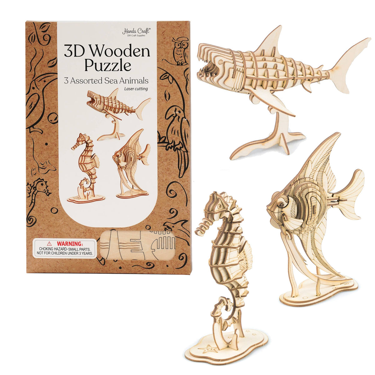3D Laser Cut Wooden Puzzle Bundle Pack: Sea Animals