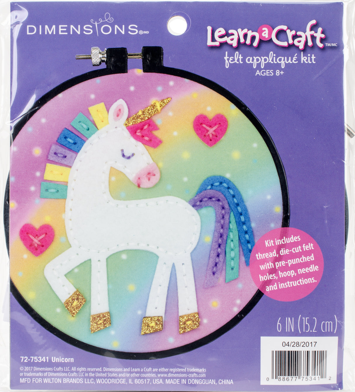 ***Dimensions Learn-A-Craft Felt Applique Kit 6" Round-Unicorn