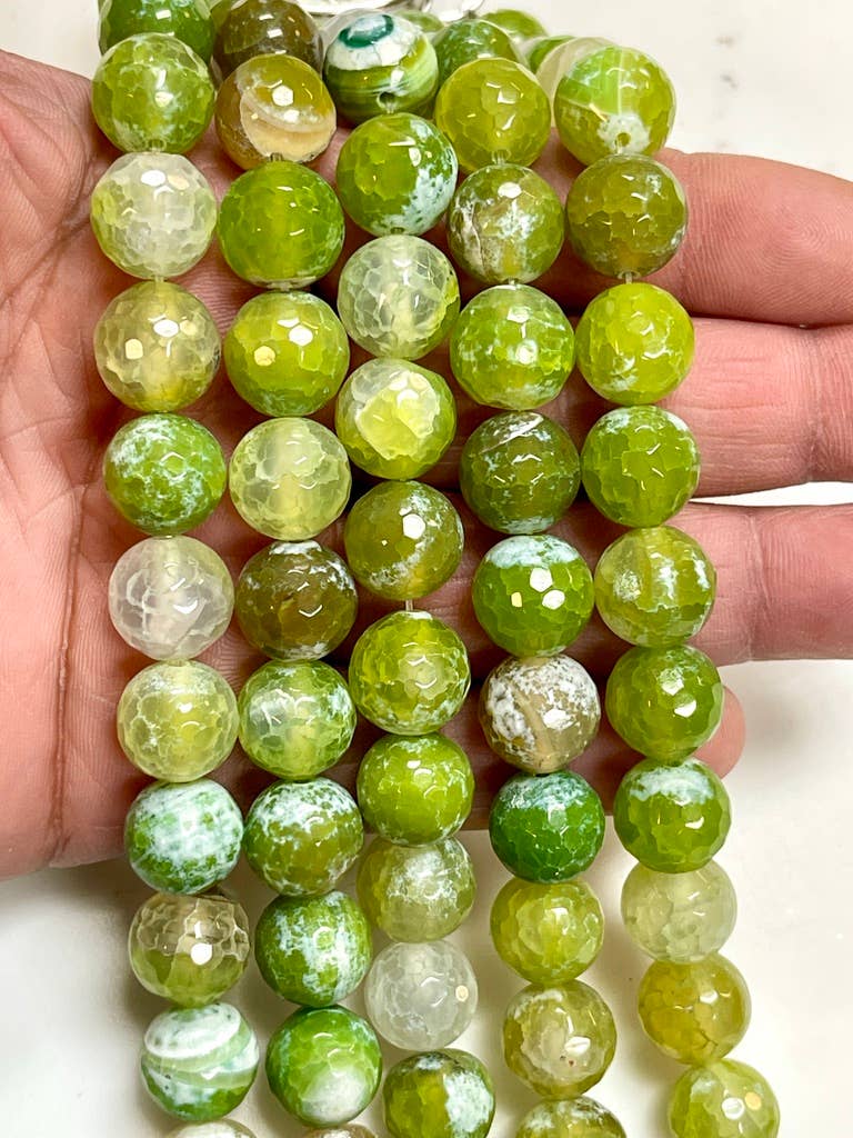 Lime Moss Agate Gemstone Faceted Round Beads Strands 12mm