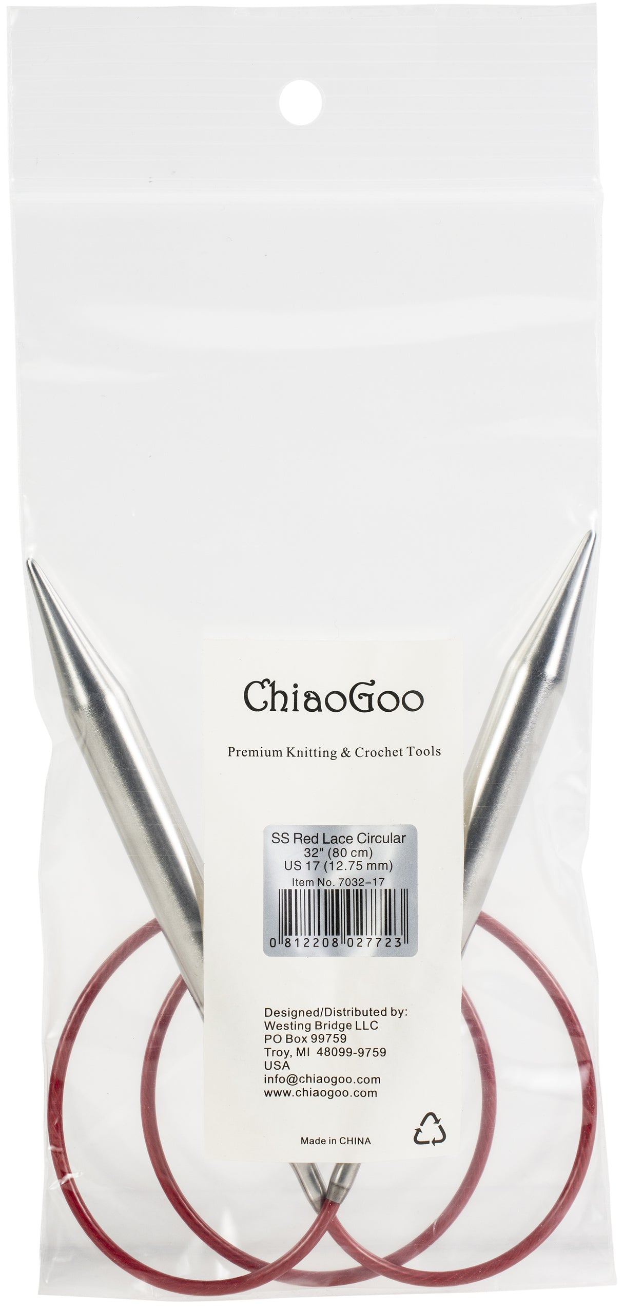ChiaoGoo Red Lace Stainless Circular Knitting Needles 32"-Size 17/12.75mm