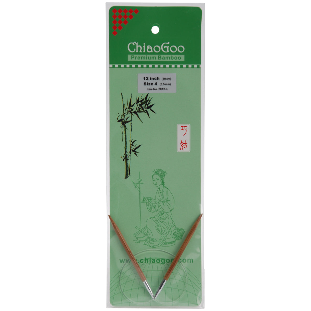 ChiaoGoo Bamboo Circular Knitting Needles 12"-Size 4/3.5mm