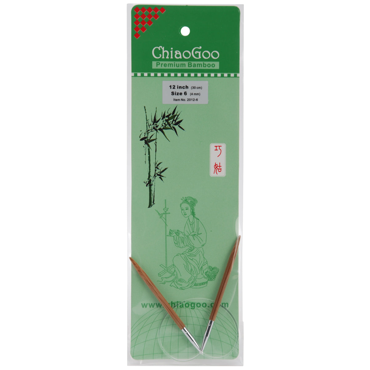 ChiaoGoo Bamboo Circular Knitting Needles 12"-Size 6/4mm