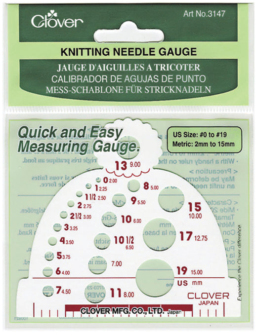 Clover Knitting Needle Gauge-Measures Sizes 0 To 19