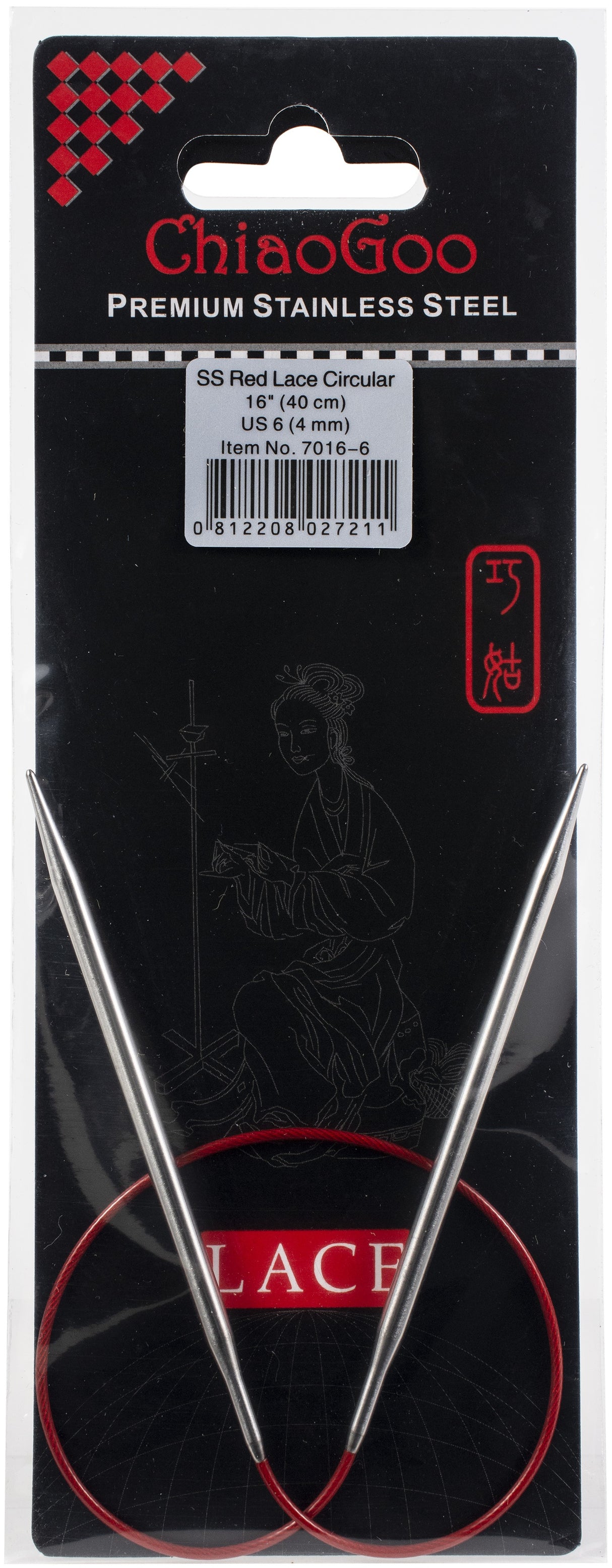 ChiaoGoo Red Lace Stainless Circular Knitting Needles 16"-Size 6/4mm
