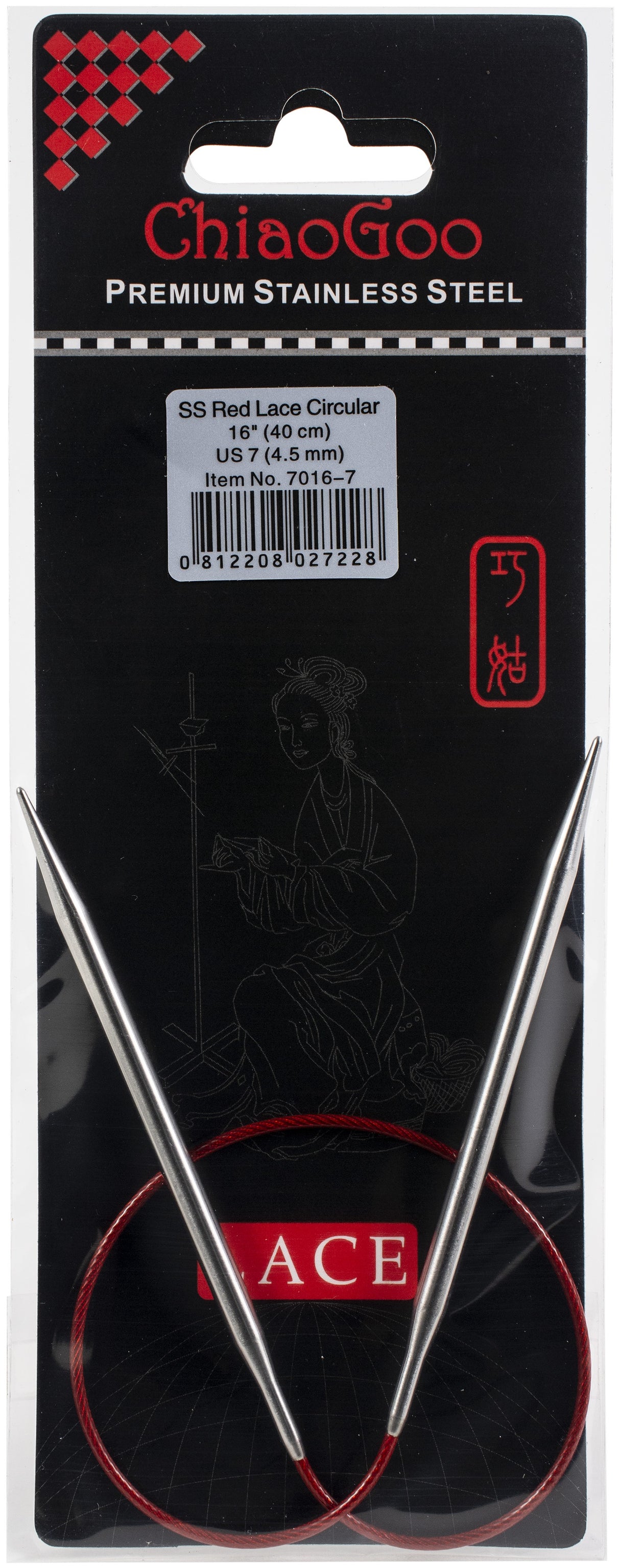 ChiaoGoo Red Lace Stainless Circular Knitting Needles 16"-Size 7/4.5mm