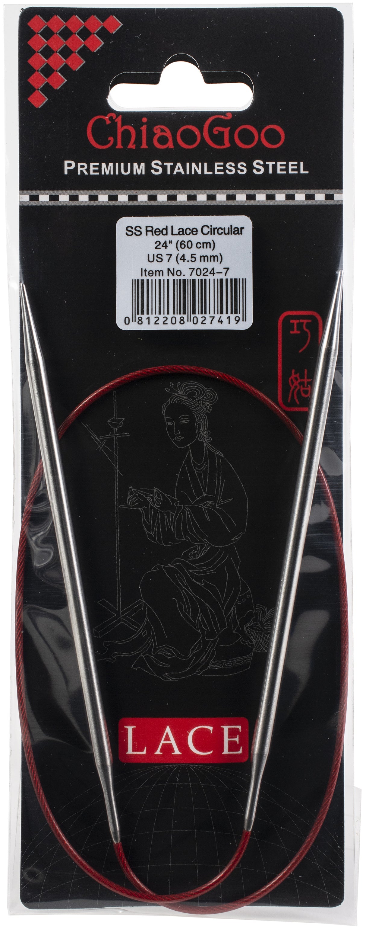 ChiaoGoo Red Lace Stainless Circular Knitting Needles 24"-Size 7/4.5mm