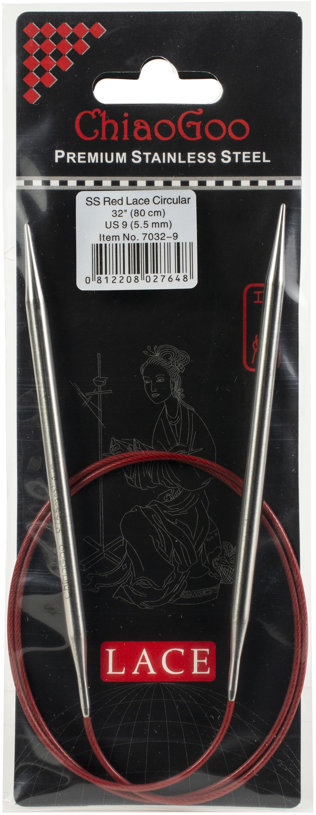 ChiaoGoo Red Lace Stainless Circular Knitting Needles 32"-Size 9/5.5mm
