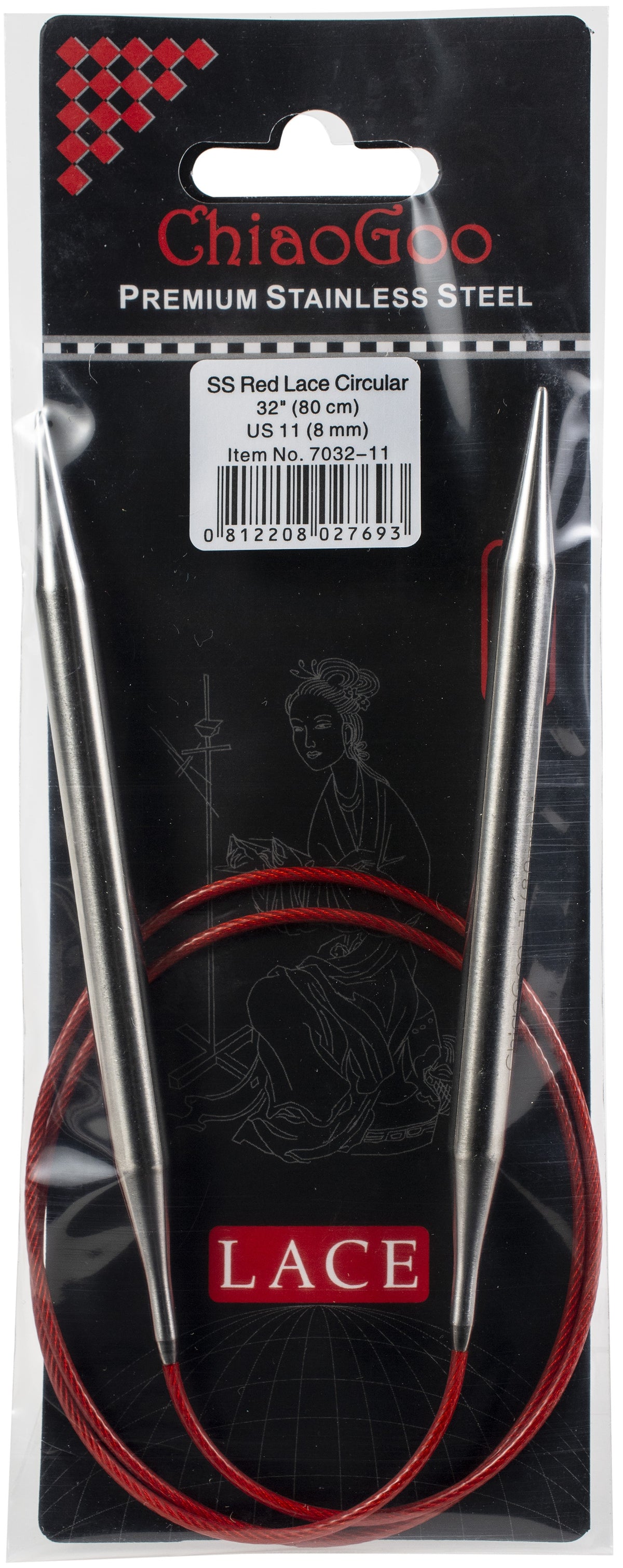 ChiaoGoo Red Lace Stainless Circular Knitting Needles 32"-Size 11/8mm