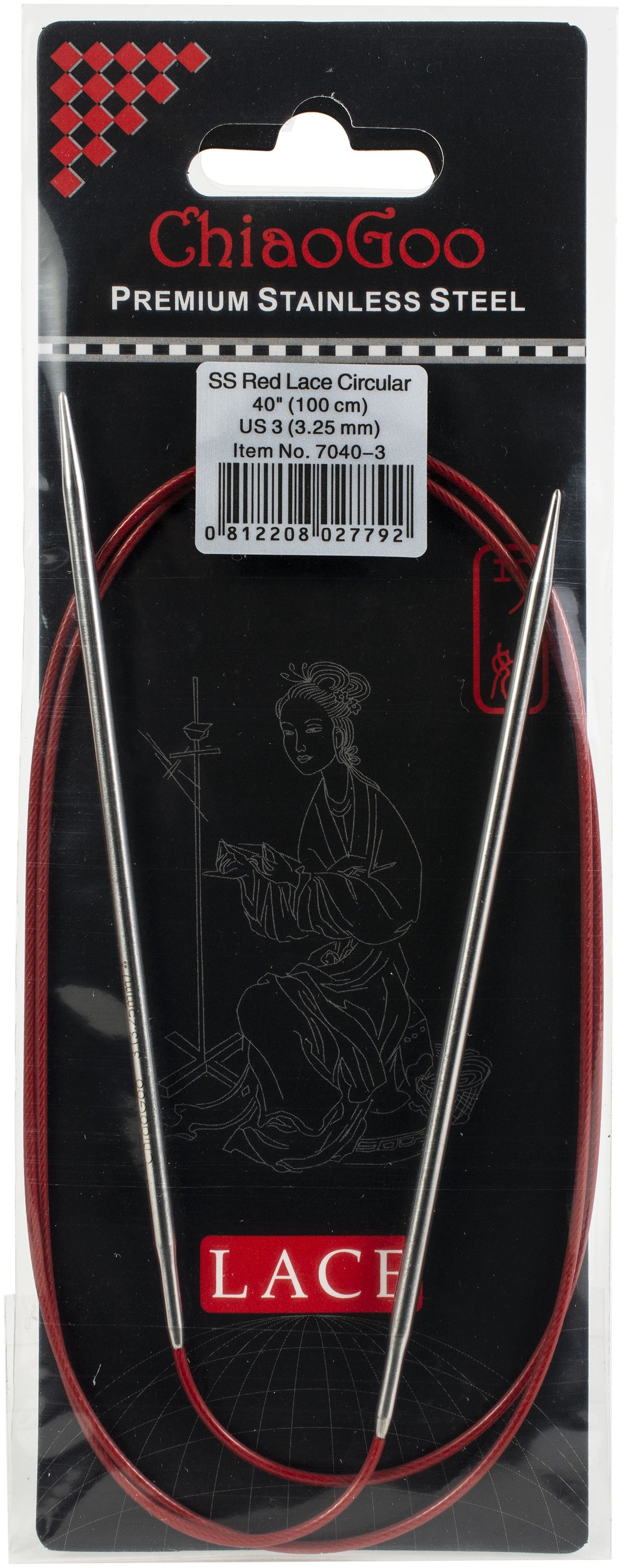 ChiaoGoo Red Lace Stainless Circular Knitting Needles 40"-Size 3/3.25mm