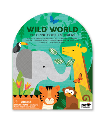 PETIT COLLAGE Wild World Coloring Book with Stickers