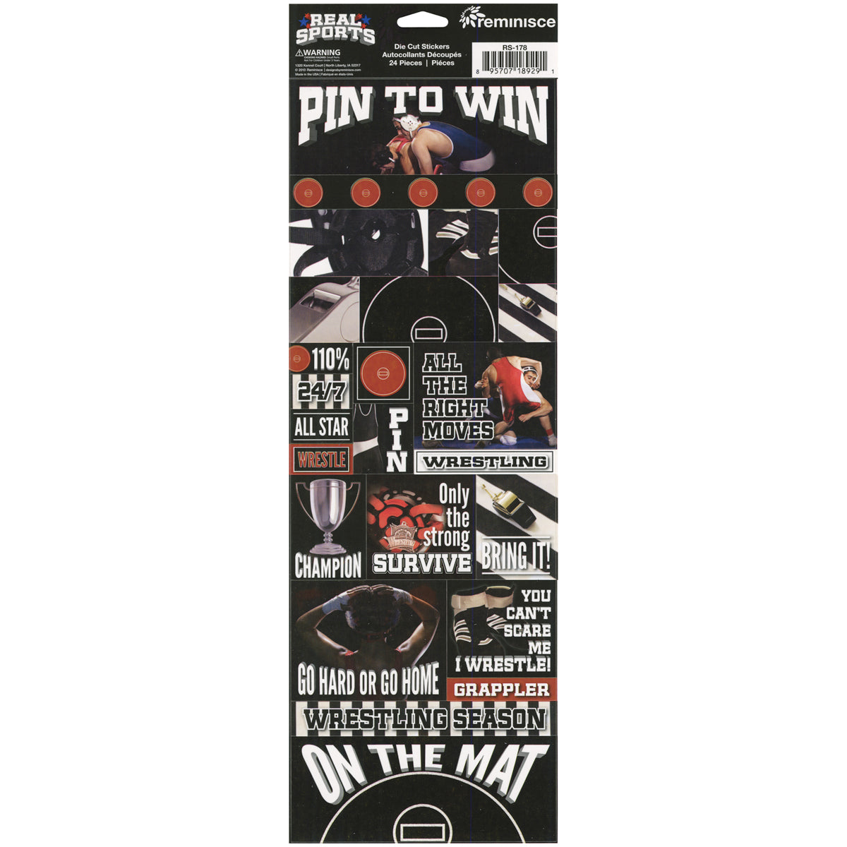 ***Reminisce Real Sports Cardstock Stickers 4.25"X13"-Wrestling Graphic