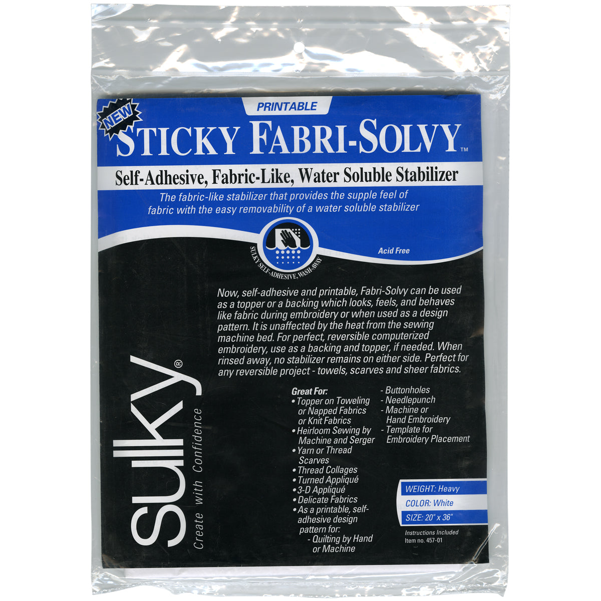Sulky Sticky Fabri Solvy Stabilizer-20"X36"