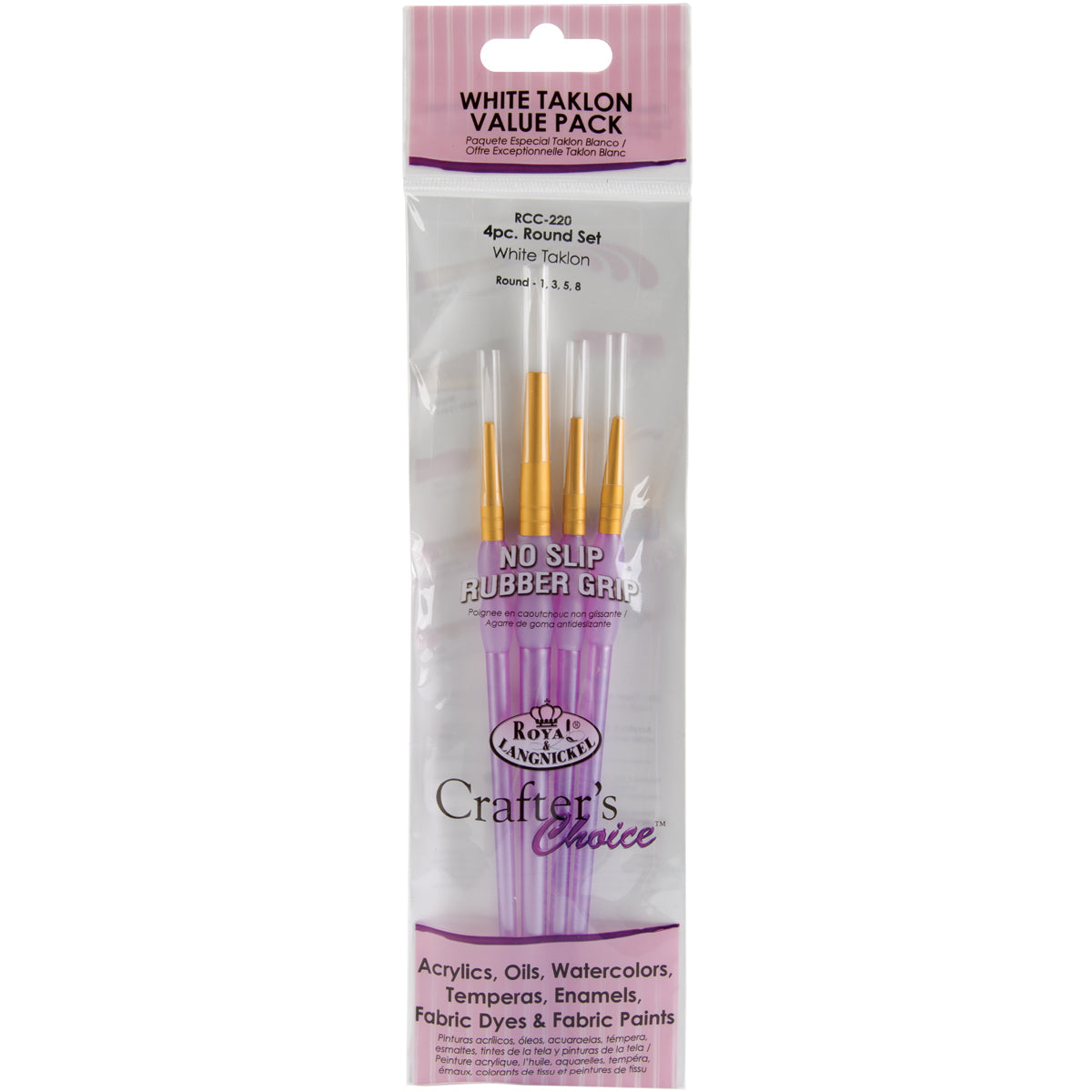 Crafter's Choice White Taklon Brush Set-4/Pkg
