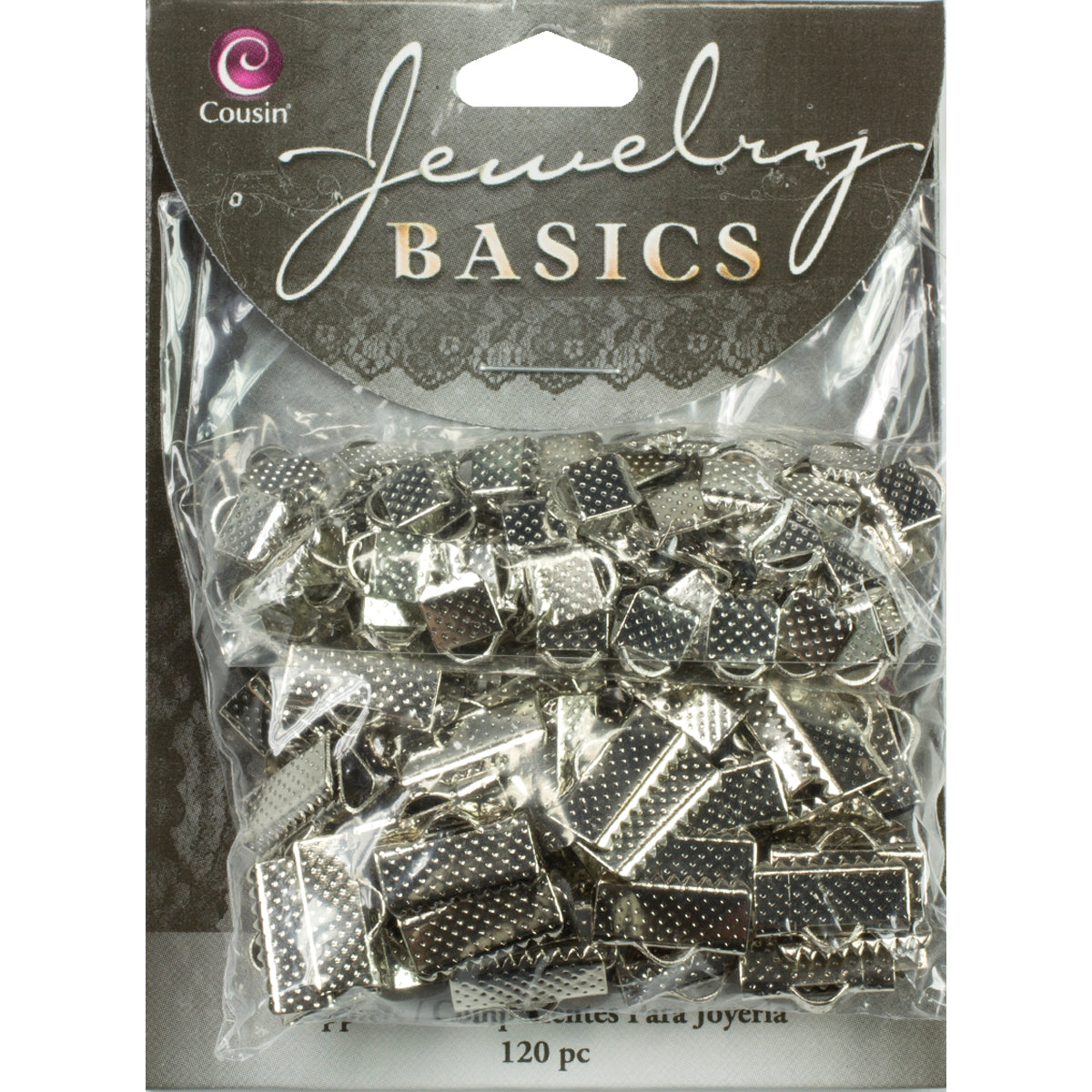 CousinDIY Jewelry Basics Metal Findings 120/Pkg-Silver Ribbon Clamp Ends