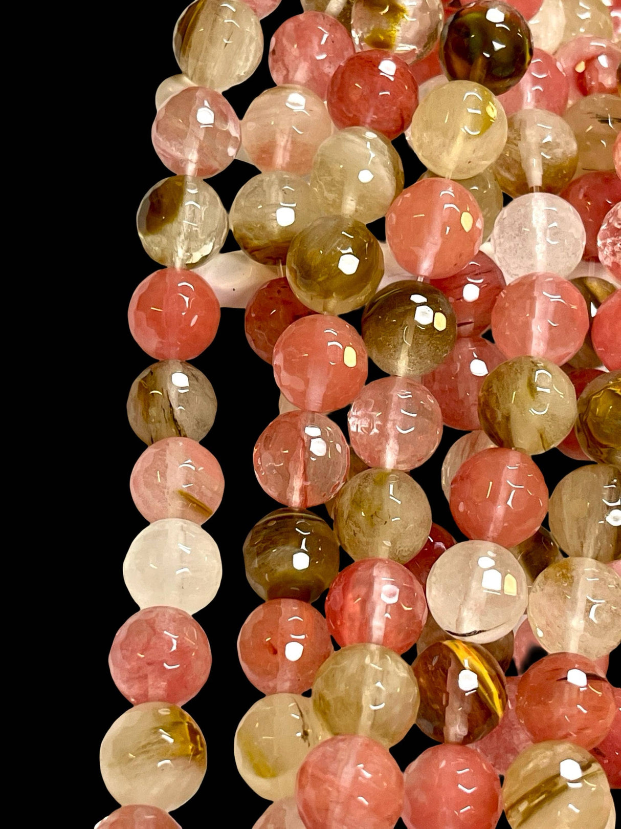 14mm Cherry Quartz Gemstone Faceted Round Beads Strand