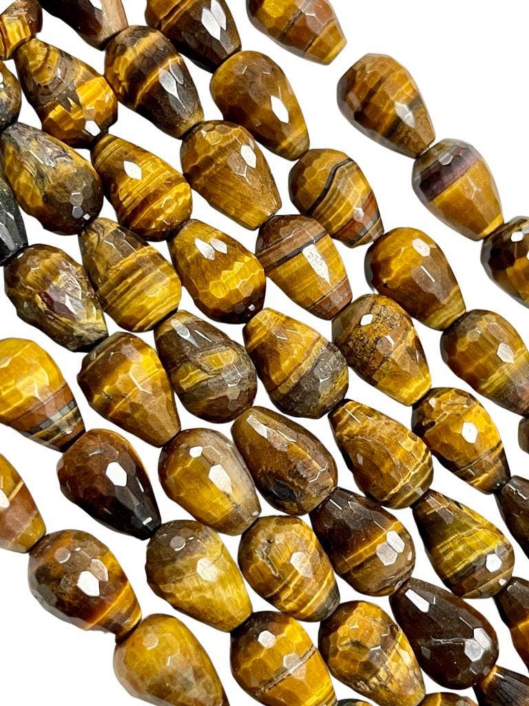 Tiger Eye Gemstone Faceted Drops Beads Strand 15x10mm
