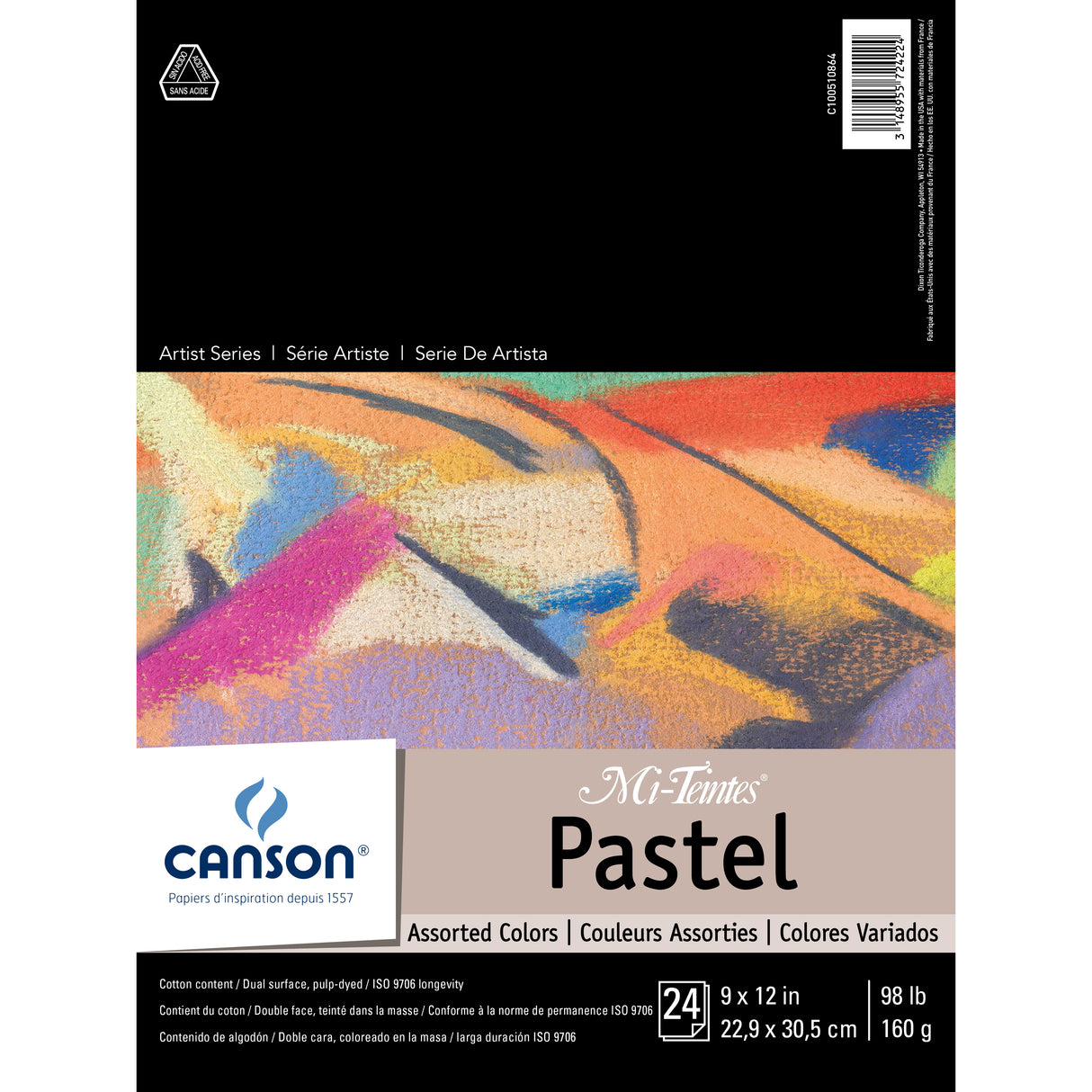 Canson Mi-Teintes Paper Pad, 9 in x 12 in, Assorted Colors