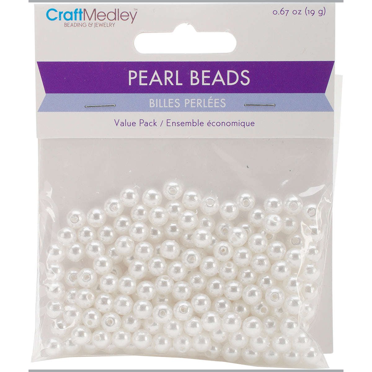 Craft Medley Pearl Beads Value Pack-6mm White 185/Pkg