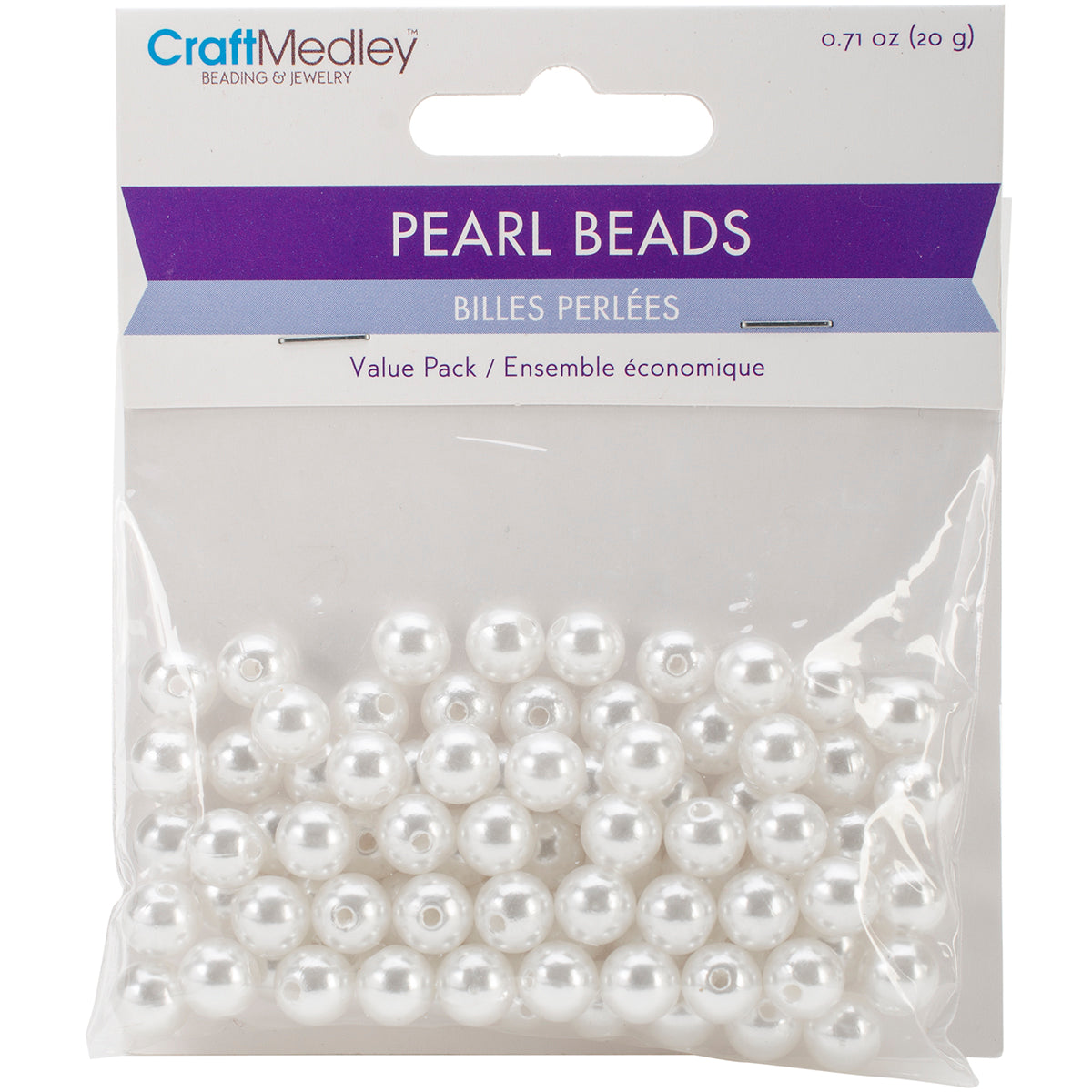 Craft Medley Pearl Beads Value Pack-8mm White 80/Pkg