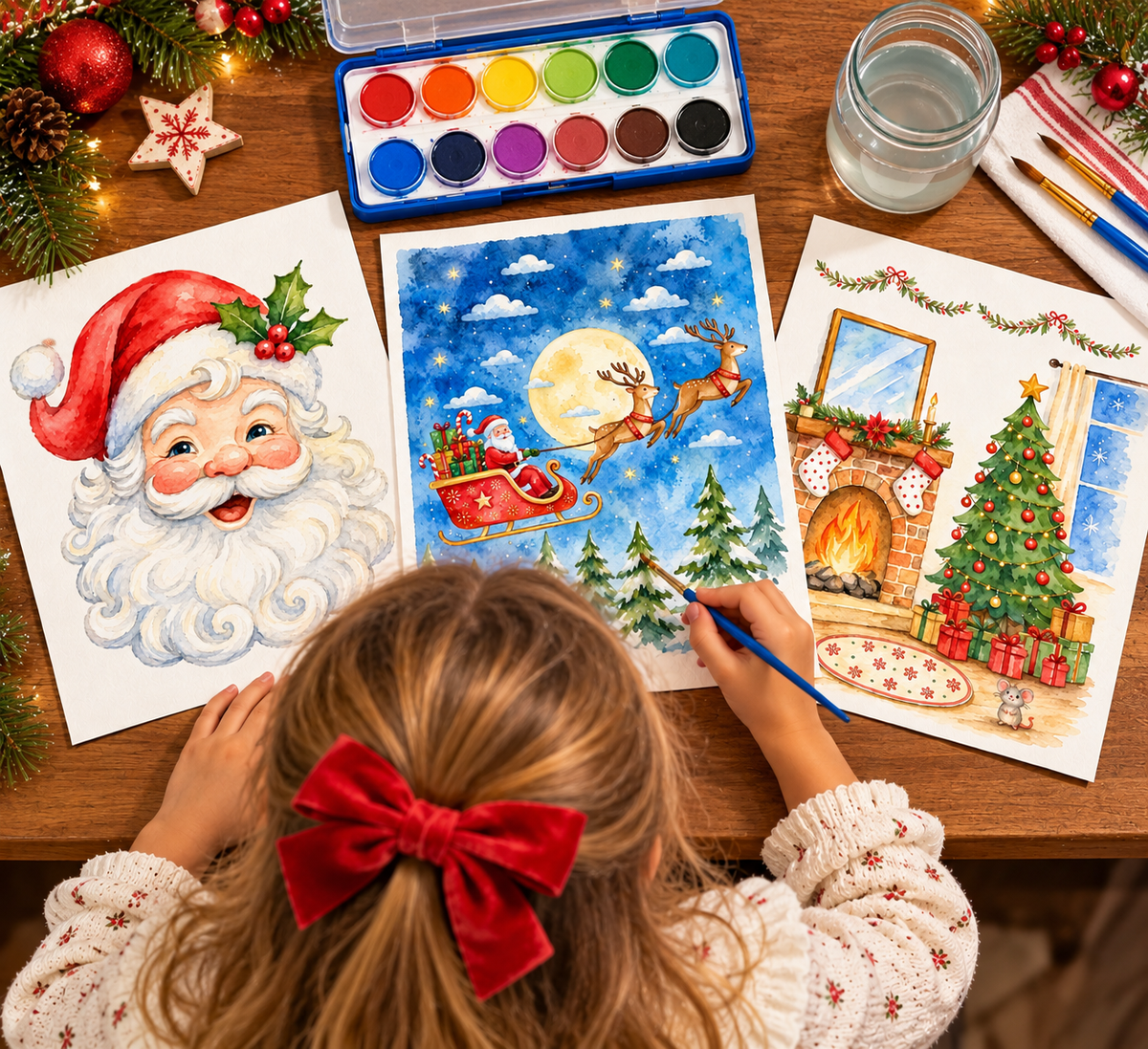 Watercolor Art Kit: Santa Night Before X-Mas Theme Designs