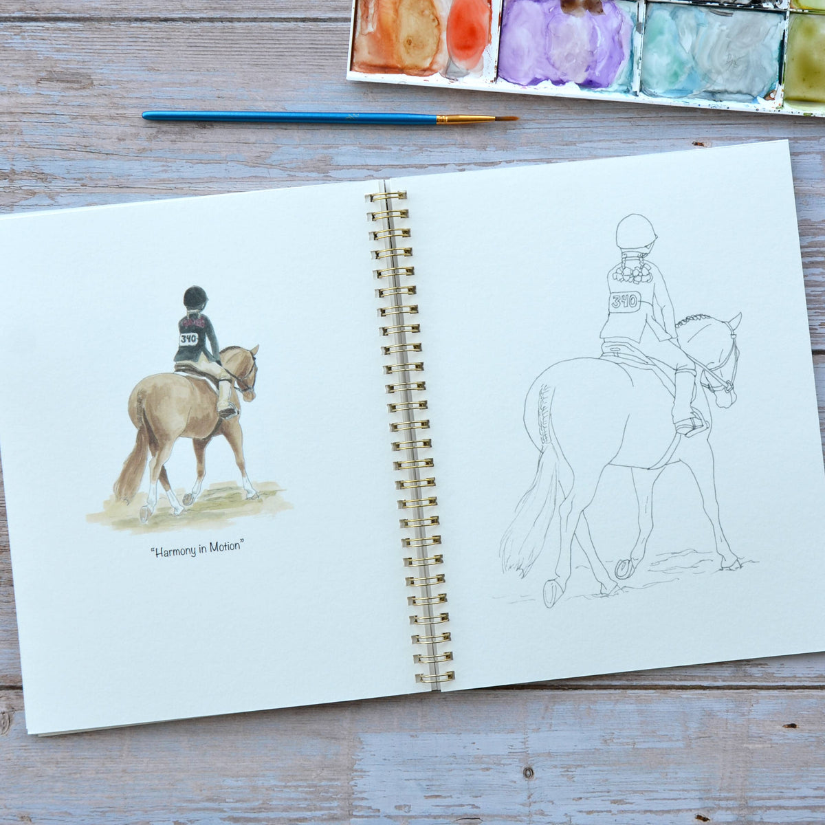 Watercolor workbook, Horse show Watercoloring book