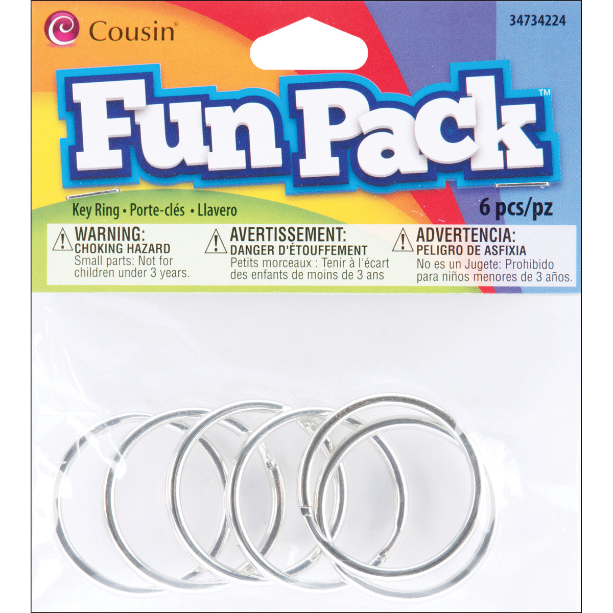 CousinDIY Fun Pack Key Rings 6/Pkg-Silver