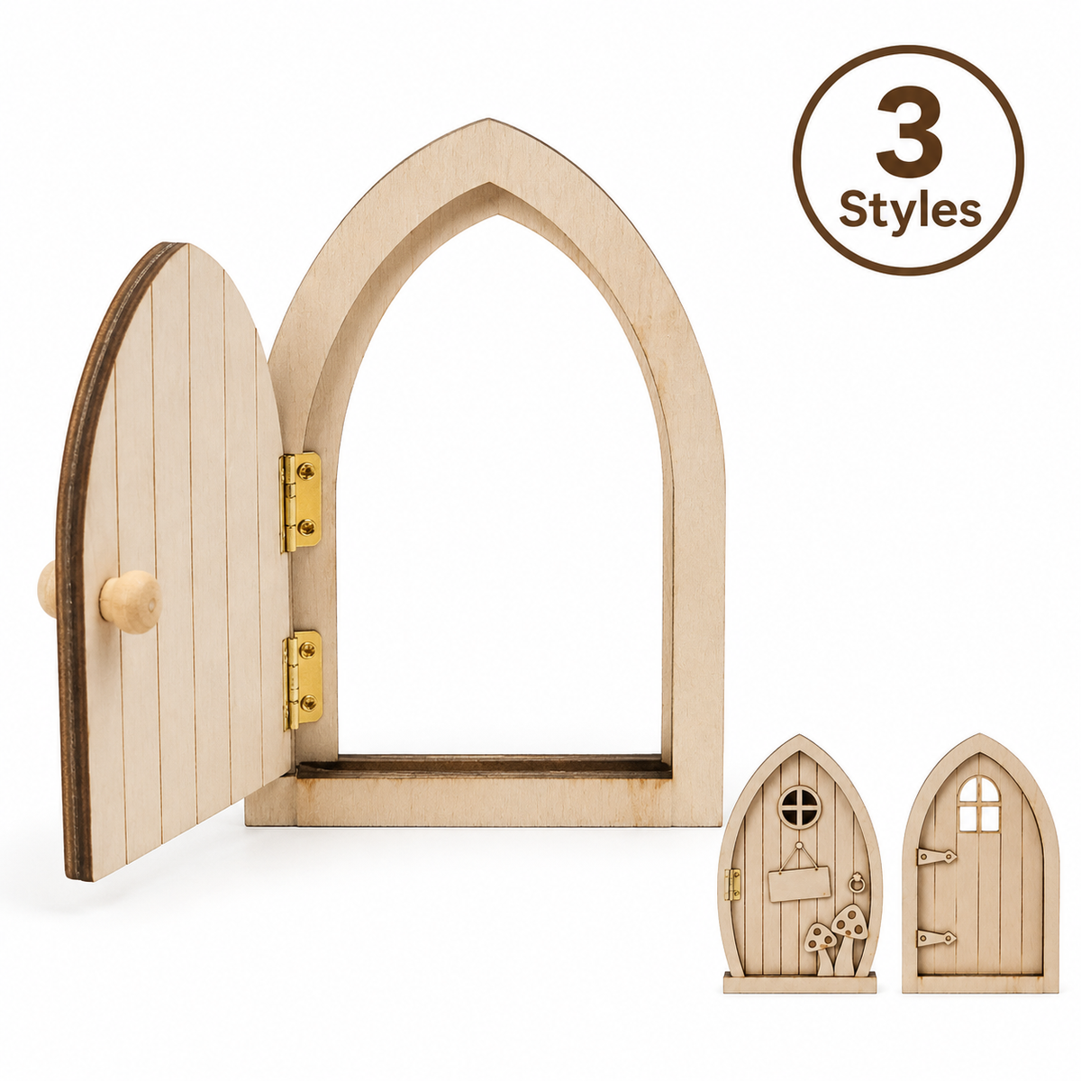 Mini Fairy Doors, Unfinished Wood, Assorted Styles, 2ct