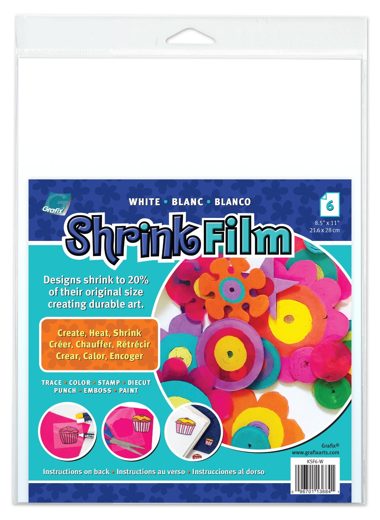 Grafix Shrink Film 8.5"X11" 6/Pkg-White