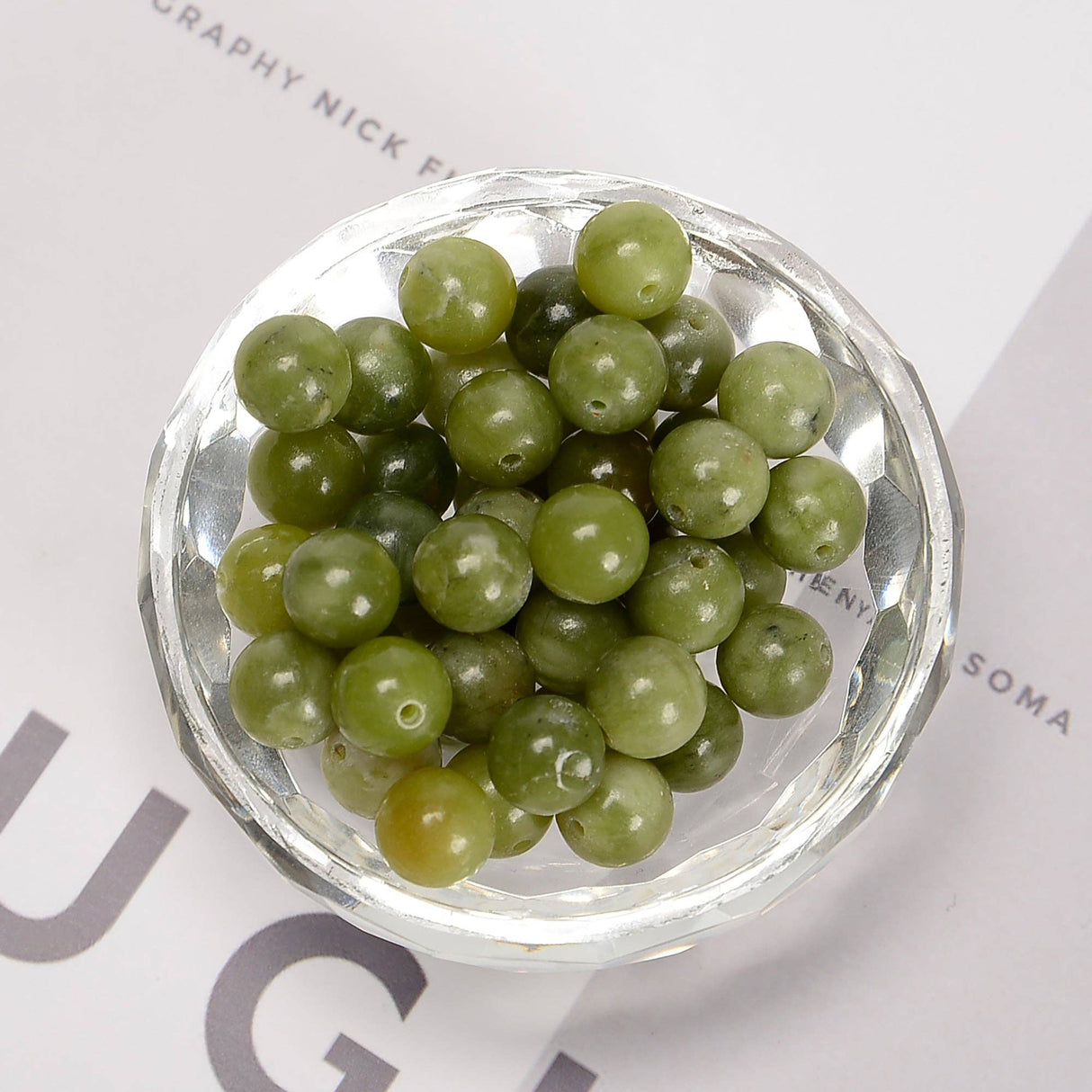 Natural Chinese Green Jade Smooth Round Beads 8mm 15.5'' Strand