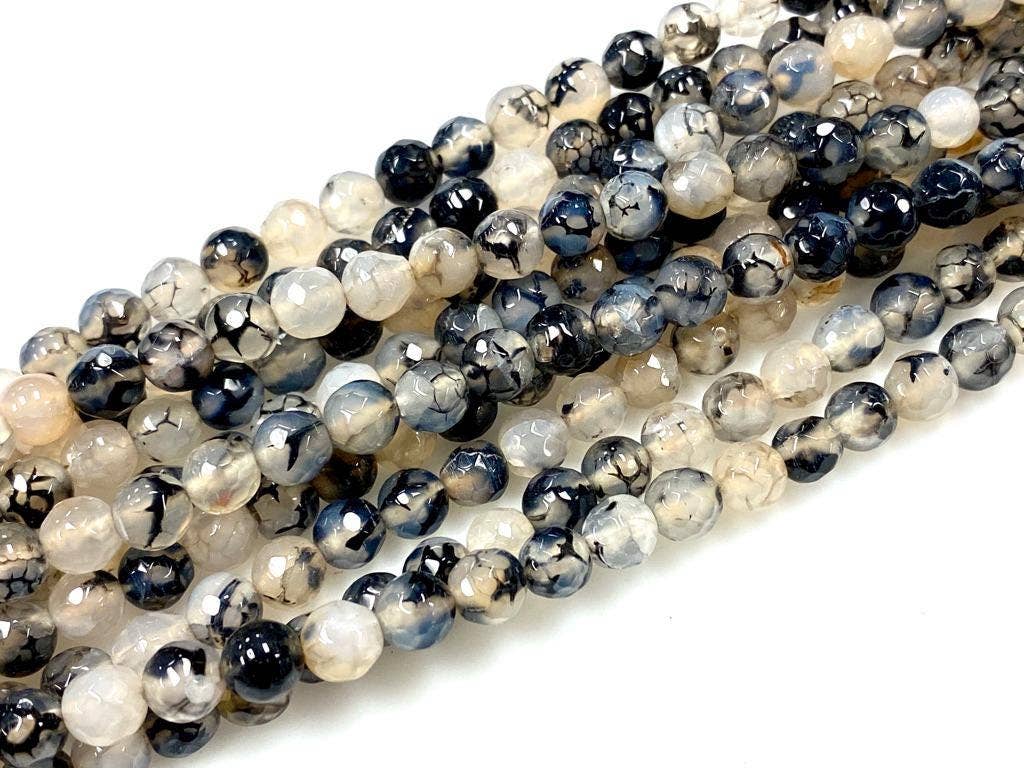 Black Dragon Vein Agate Gemstone Round Beads Strands 8mm