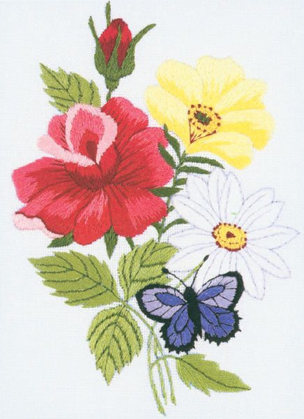 Janlynn Embroidery Kit 5"X7"-Butterfly & Floral-Stitched In Floss