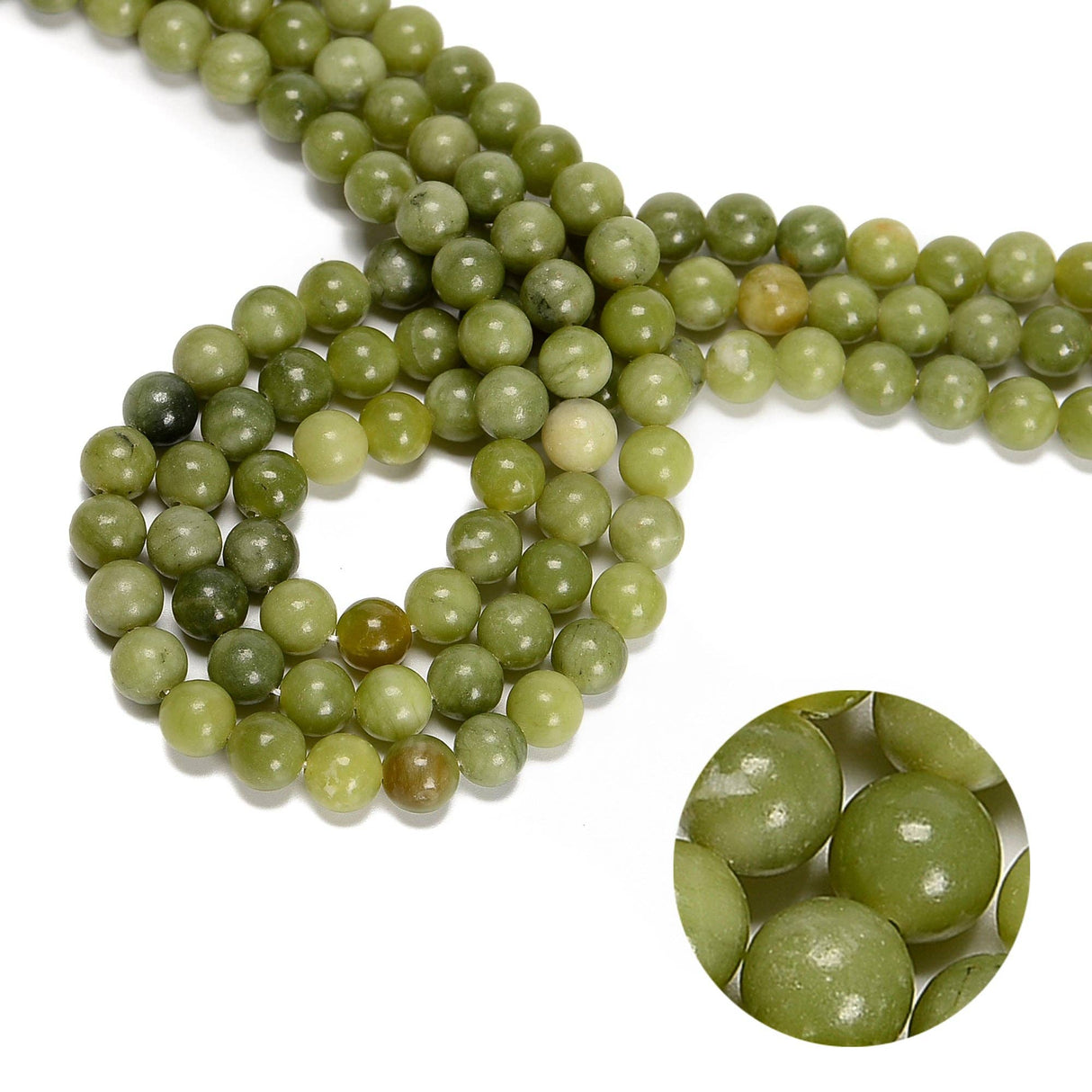 Natural Chinese Green Jade Smooth Round Beads 8mm 15.5'' Strand