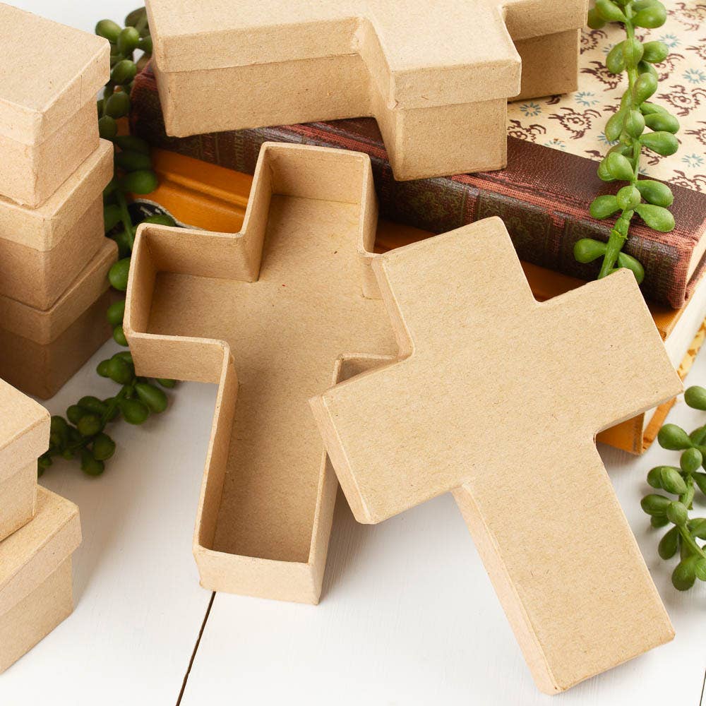 Premade Paper Mache Cross Box - 5" x 3" x 1-1/2"