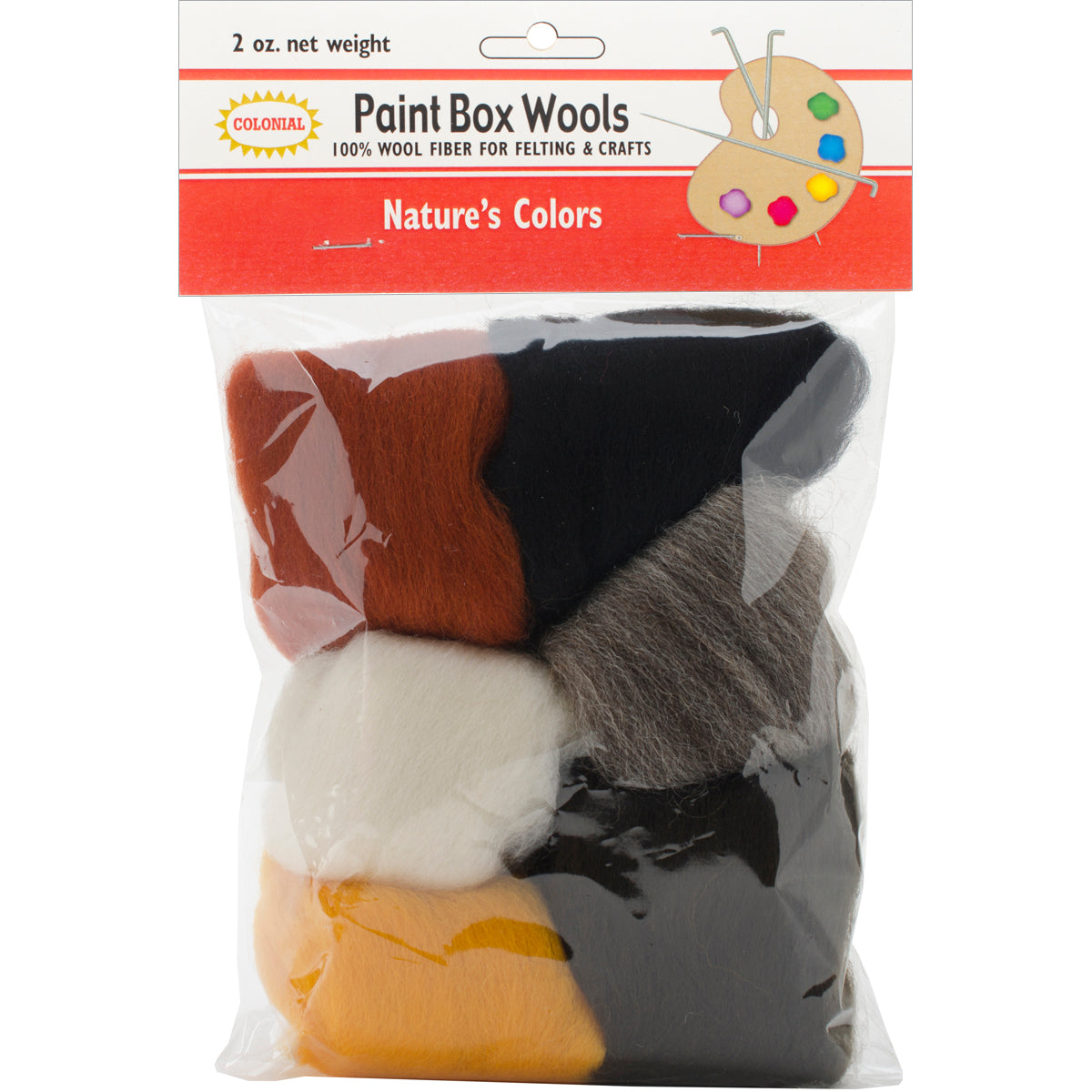 Colonial Paint Box Wools .33oz 6/Pkg-Nature-Bge/Ecru/Gry/Brn/Wht/Blk