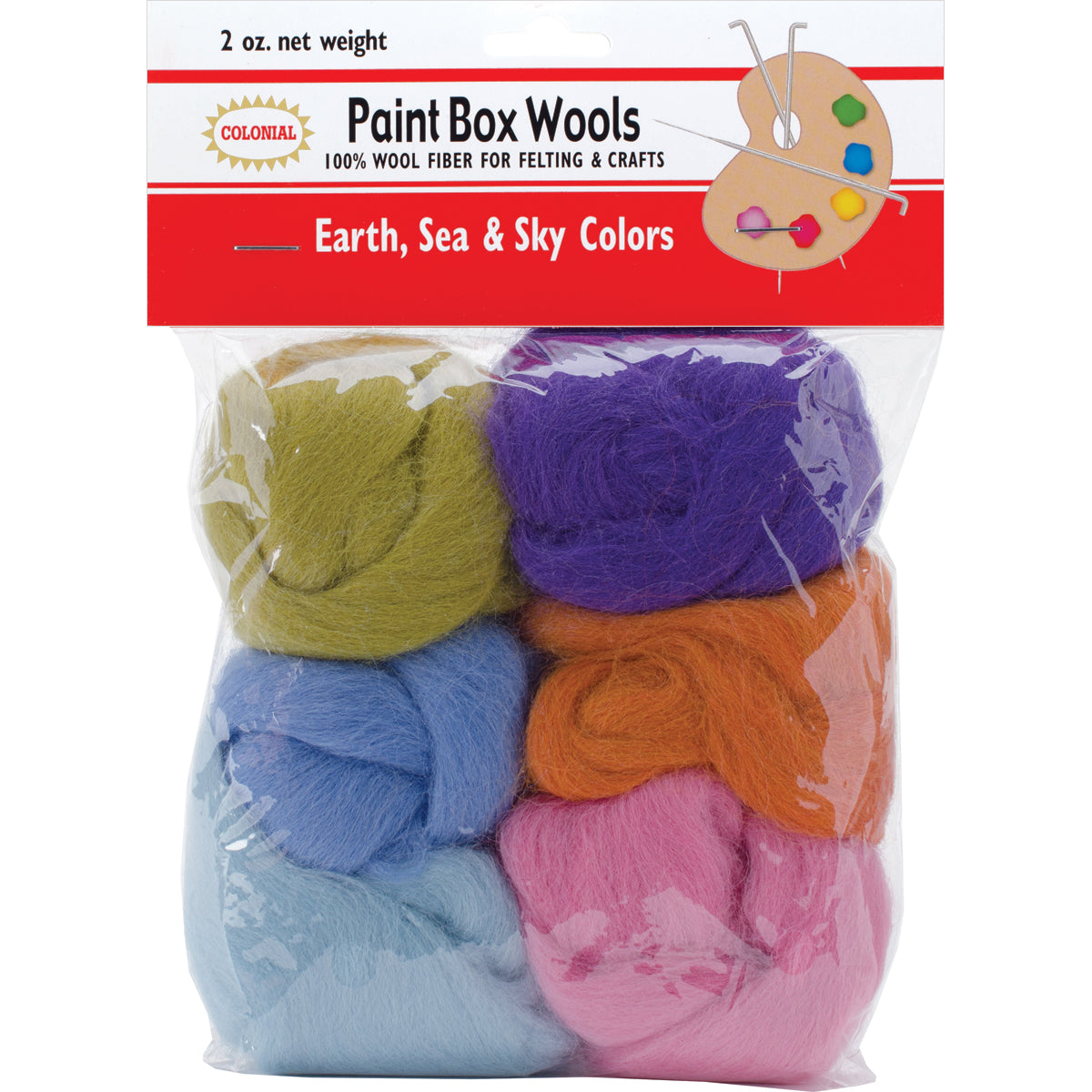 Colonial Paint Box Wools .33oz 6/Pkg-Earth, Sea & Sky -Orn/Olv/Pur/Pk/Bl/Seaf