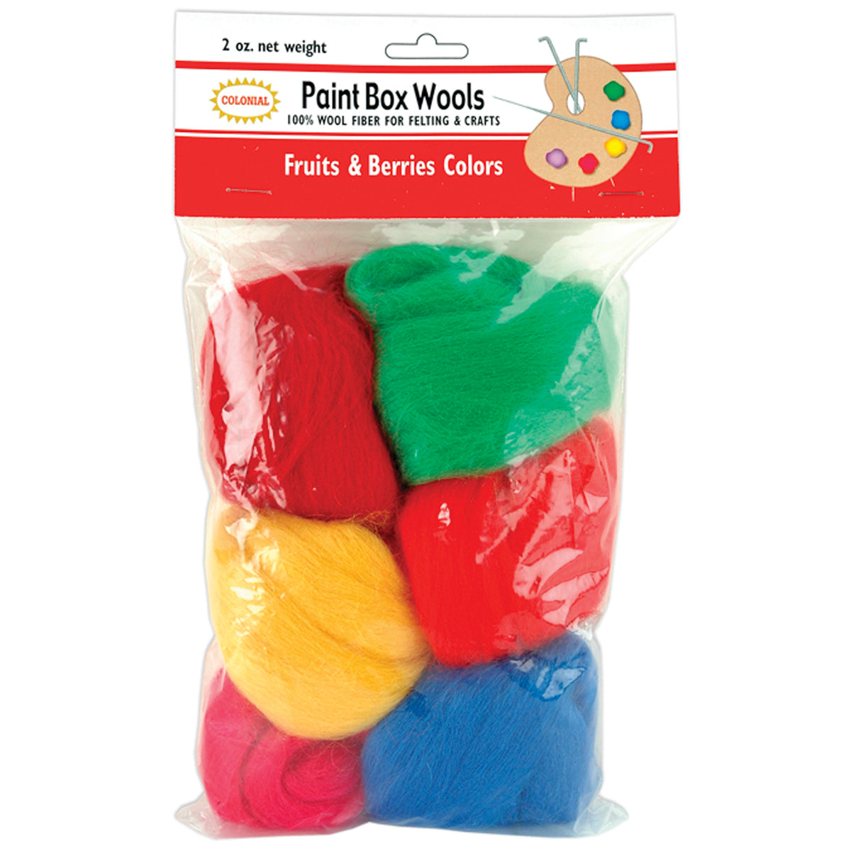 Colonial Paint Box Wools .33oz 6/Pkg-Fruits & Berries -Rd/Grn/Yel/Rd/Pk/Bl