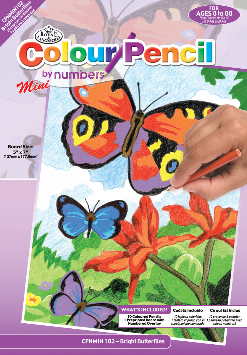 Royal & Langnickel(R) Mini Color Pencil By Number Kit 5"X7"-Bright Butterflies