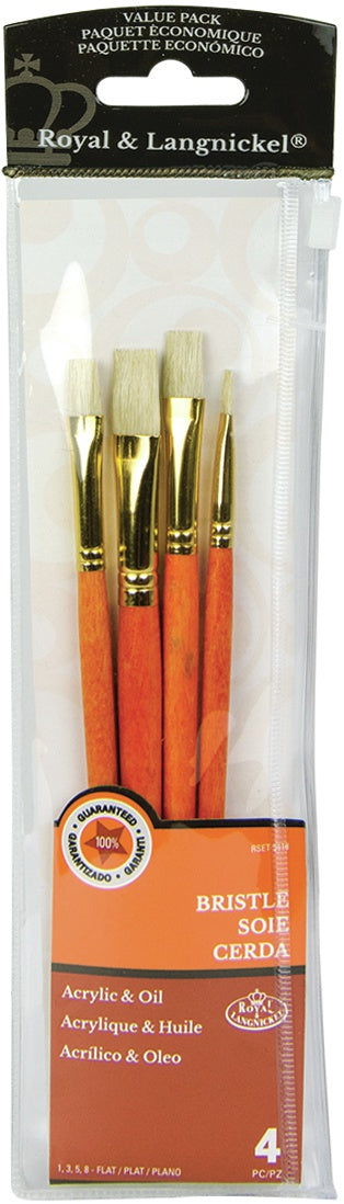 Royal & Langnickel(R) Bristle Value Pack Brush Set-Flat 4/Pkg
