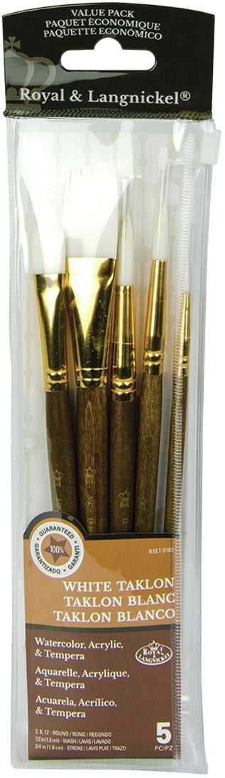 Royal & Langnickel(R) White Taklon Value Pack Brush Set-5/Pkg