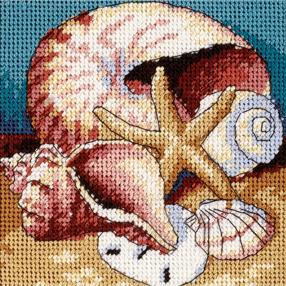Dimensions Mini Needlepoint Kit 5"X5"-Shell Collage Stitched In Floss