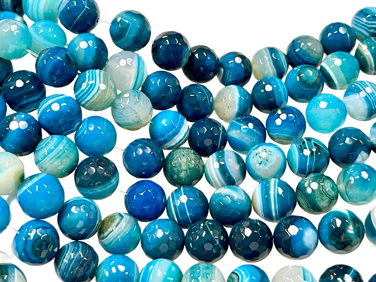 Blue Lagoon Faceted Agate Gemstone 14mm Round Beads Strand