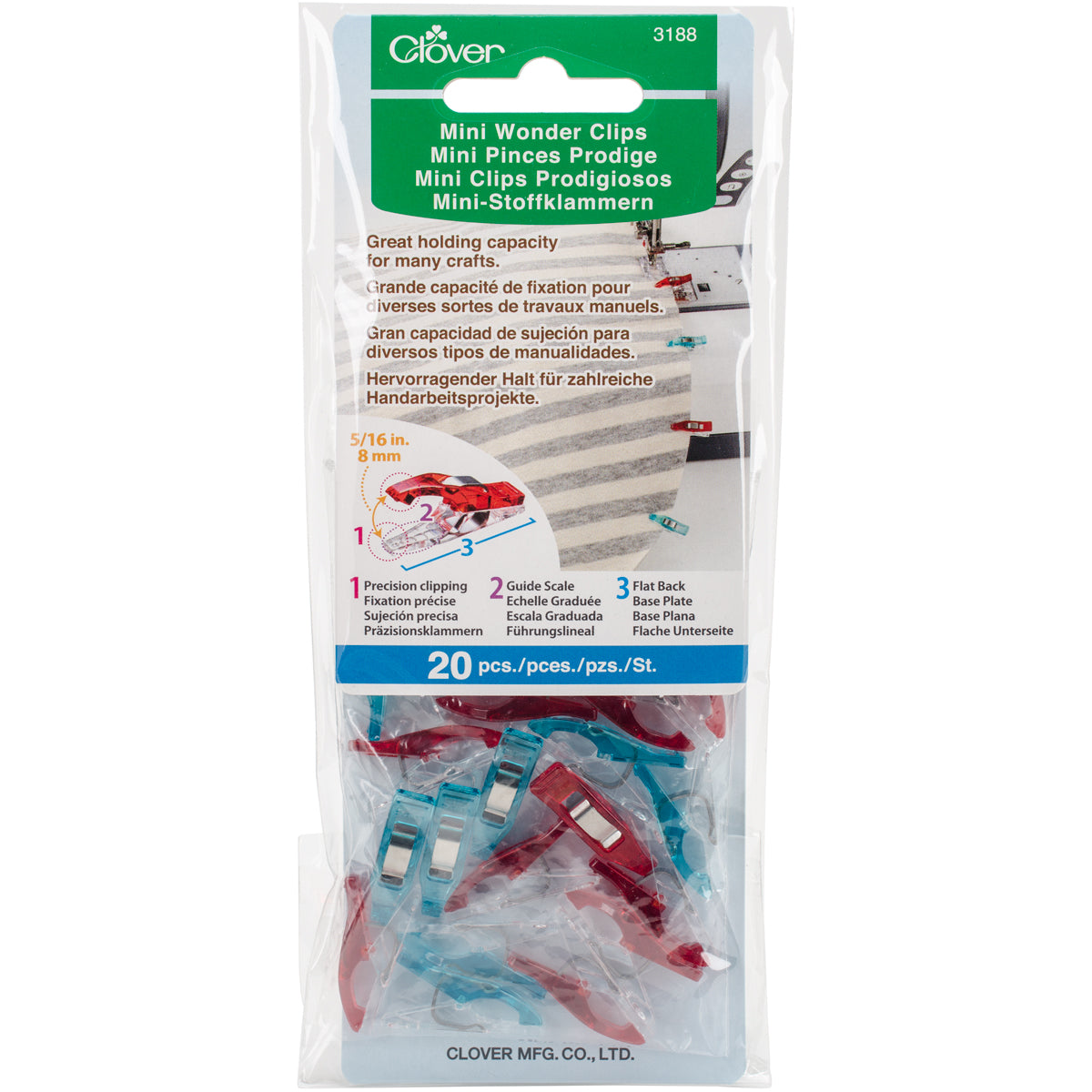 Clover Mini Wonder Clips-Red & Blue 20/Pkg