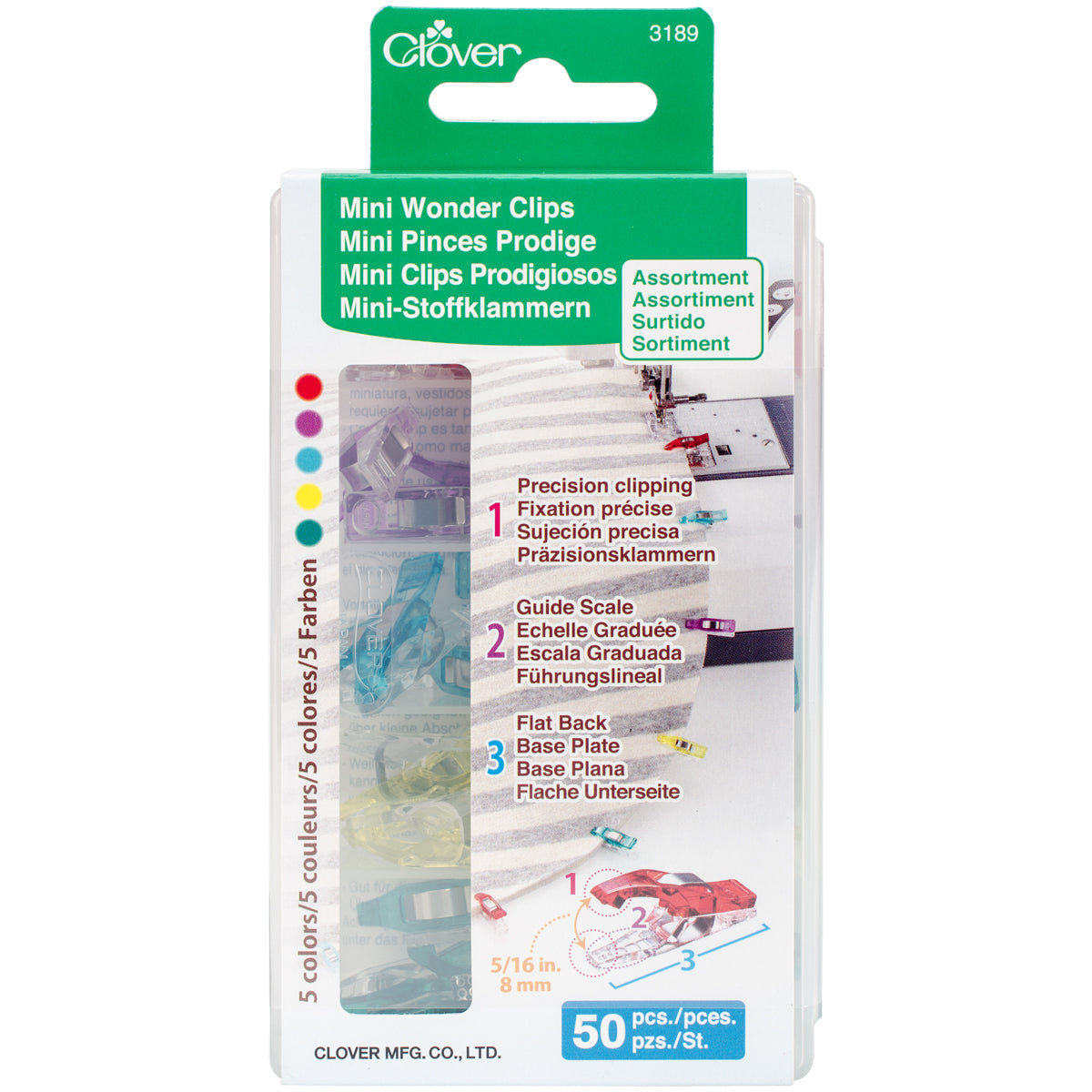 Clover Mini Wonder Clips-Assorted Colors 50/Pkg