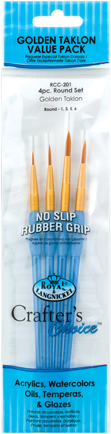 Crafter's Choice Gold Taklon Round Brush Set 4/Pkg-