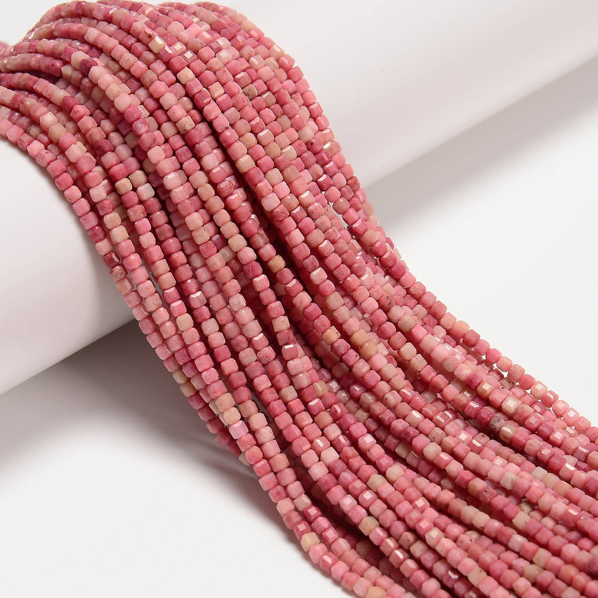 Natural Pink Petrified Rhodonite Faceted Cube Beads 2mm 15.5'' Strand