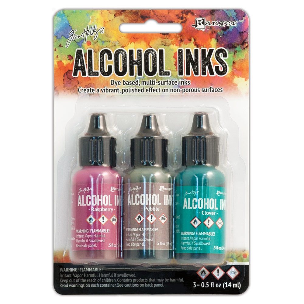 Tim Holtz Alcohol Ink .5oz 3/Pkg-Valley Trail-Raspberry/Pebble/Clover