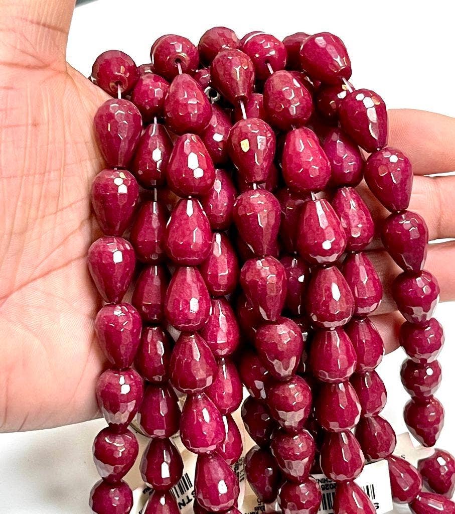 Ruby Jade Gemstone Faceted Drops Beads Strand