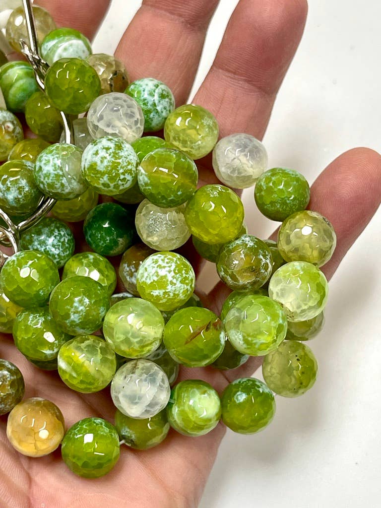 Lime Moss Agate Gemstone Faceted Round Beads Strands 12mm