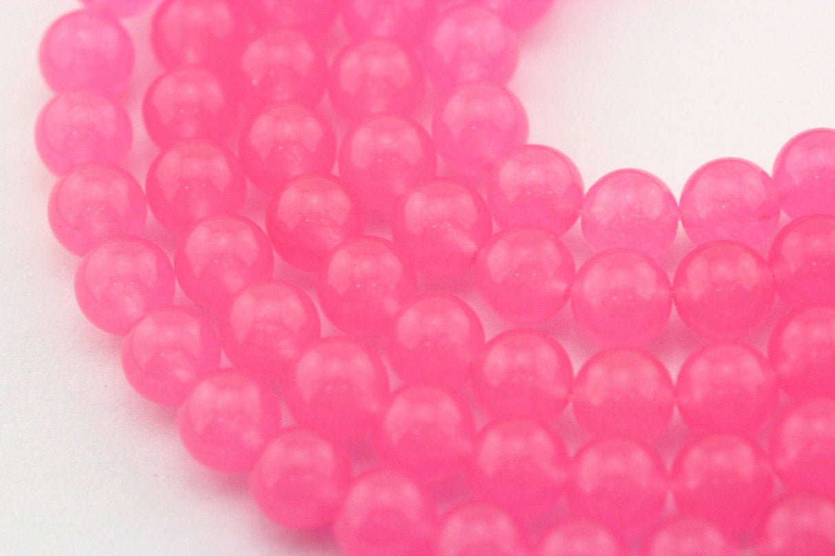 Dark Pink Dyed Jade Smooth Round Beads 6mm 15.5" Strand